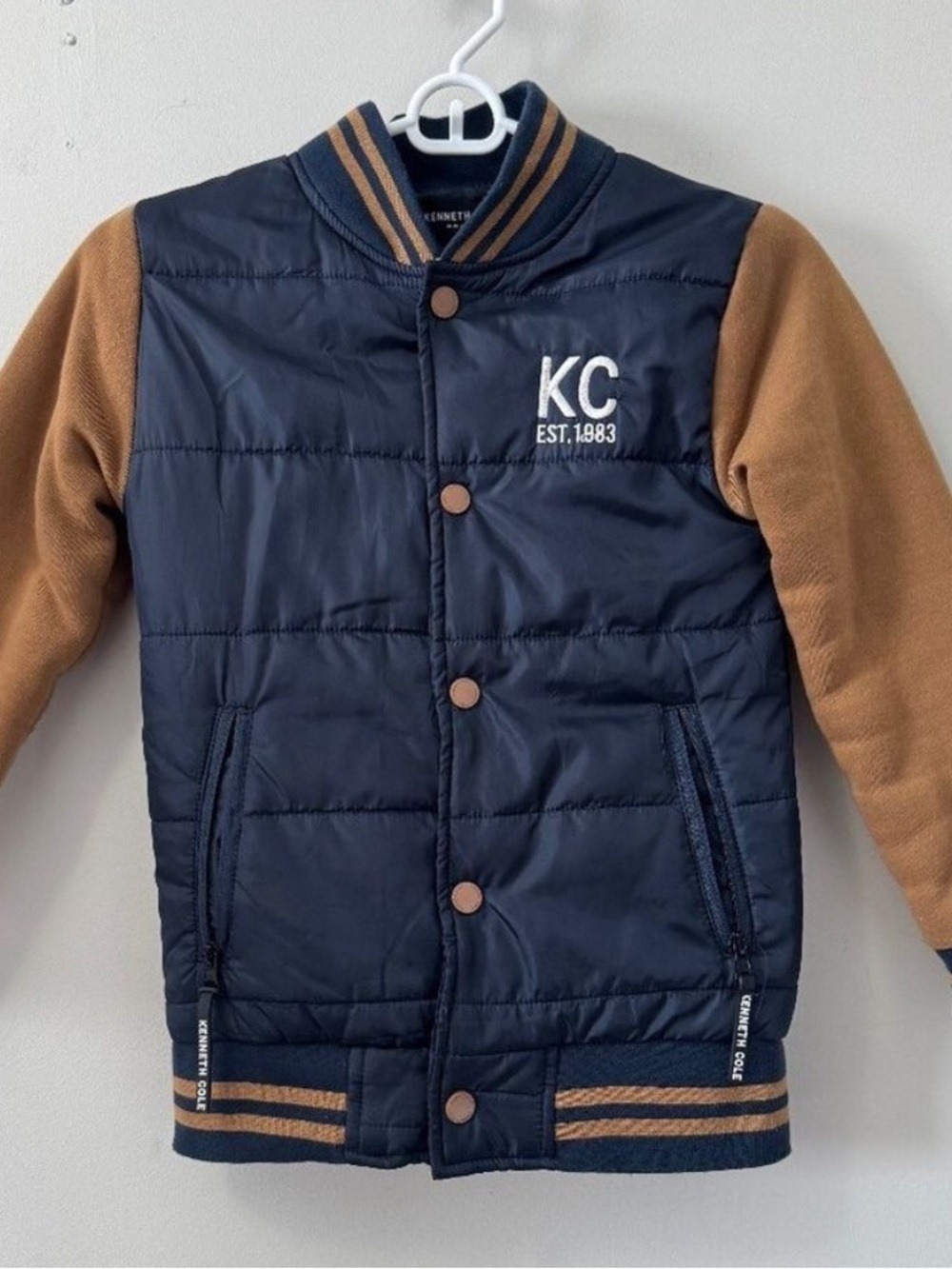 Kenneth Cole Blue and Tan Kids Puffer Jacket